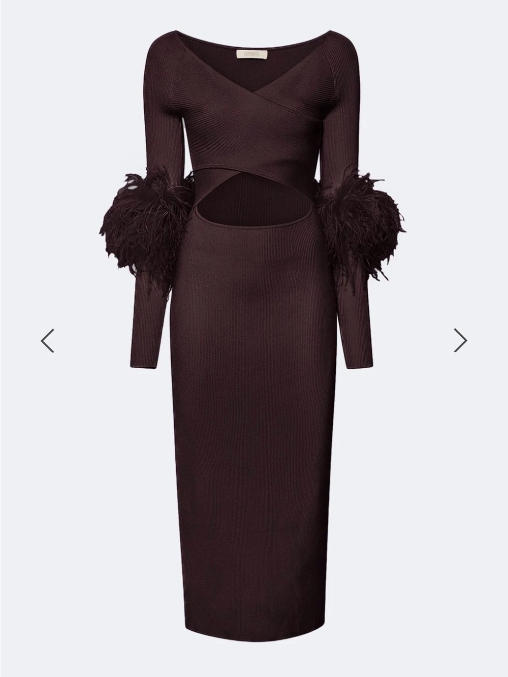 LAPOINTE Woven Off-Shoulder Mulberry Feather-Cuff Midi Dress XL/14 - Picture 4 of 6